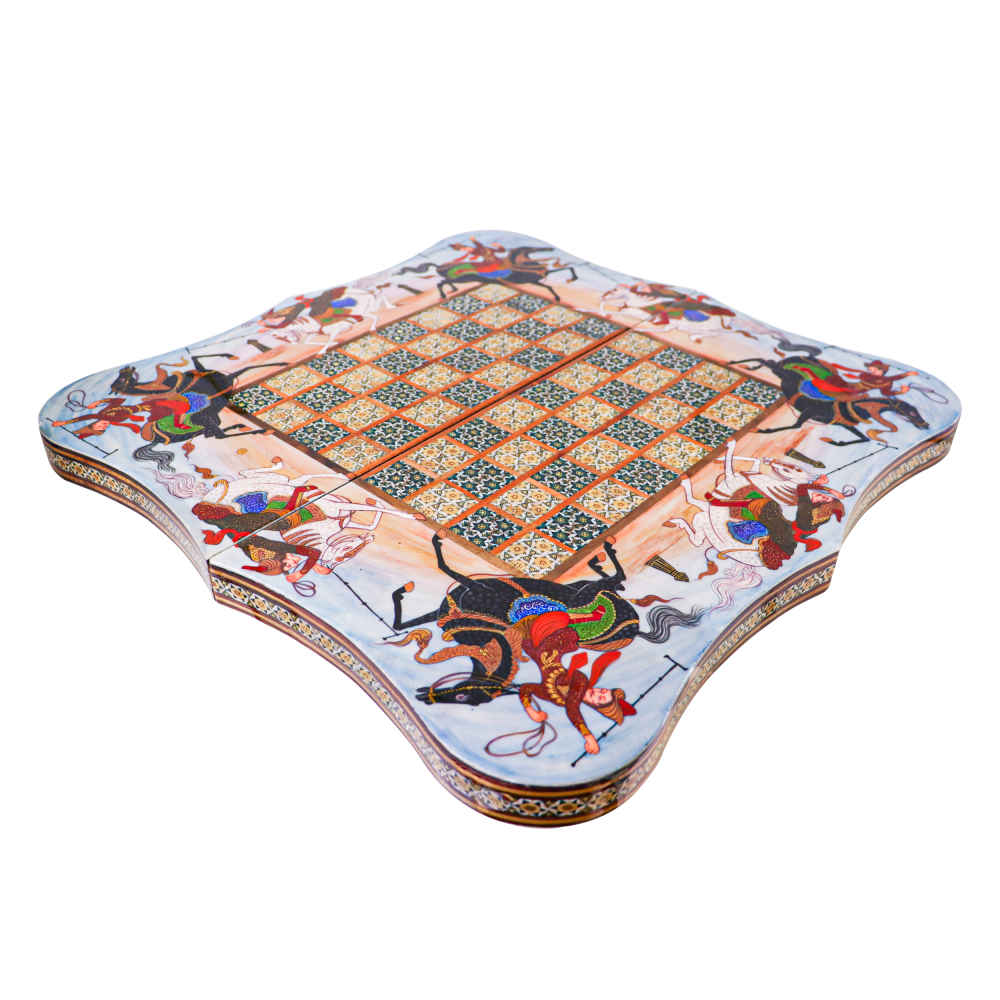 Plateau d’Échecs en Marqueterie Incrustée en Bois Persan Modèle Chowgan