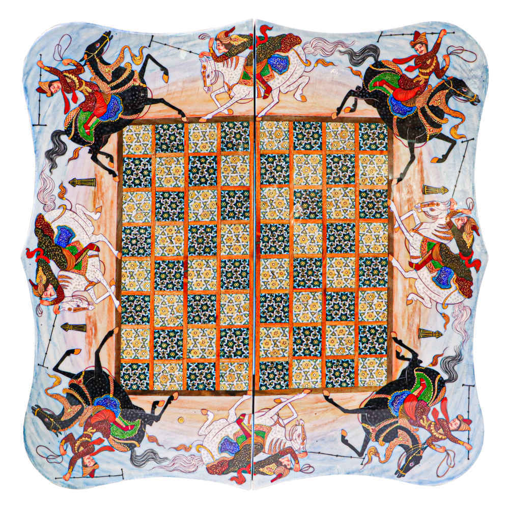Plateau d'Échecs en Marqueterie Incrustée en Bois Persan Modèle Chowgan