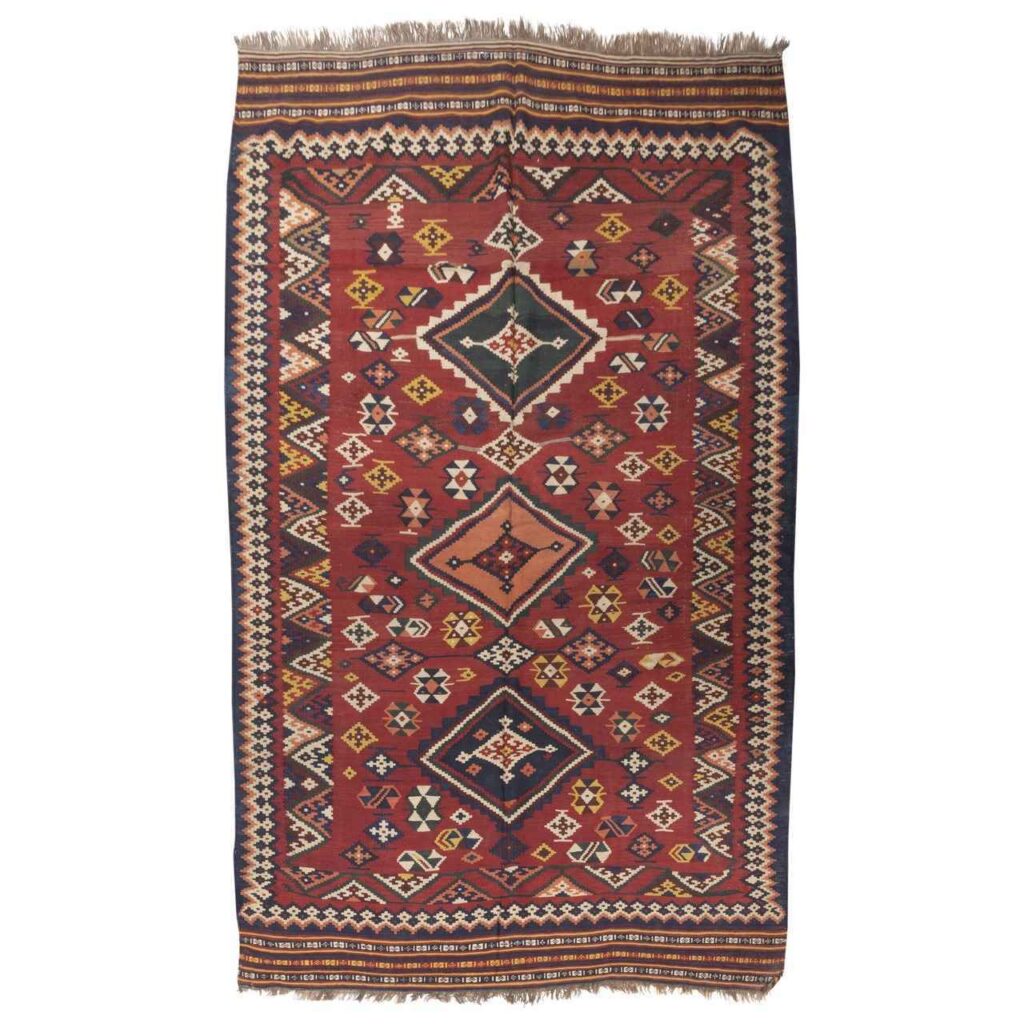 Tapis Kilim en laine persane tissé à la main Qashqai Traditionnel