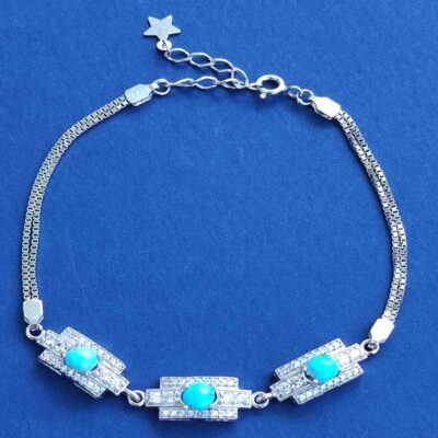 Bracelet femme en argent avec chaîne et pierre turquoise – Modèle Dara