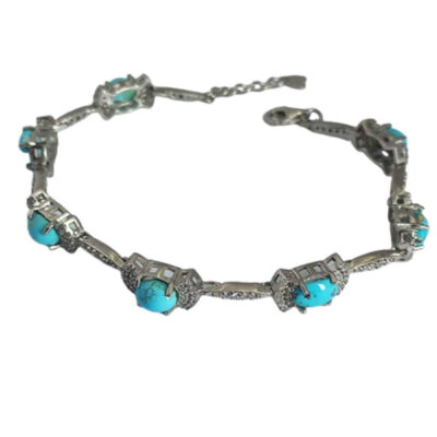 Bracelet femme en argent avec maillons et pierre turquoise – Modèle Laya