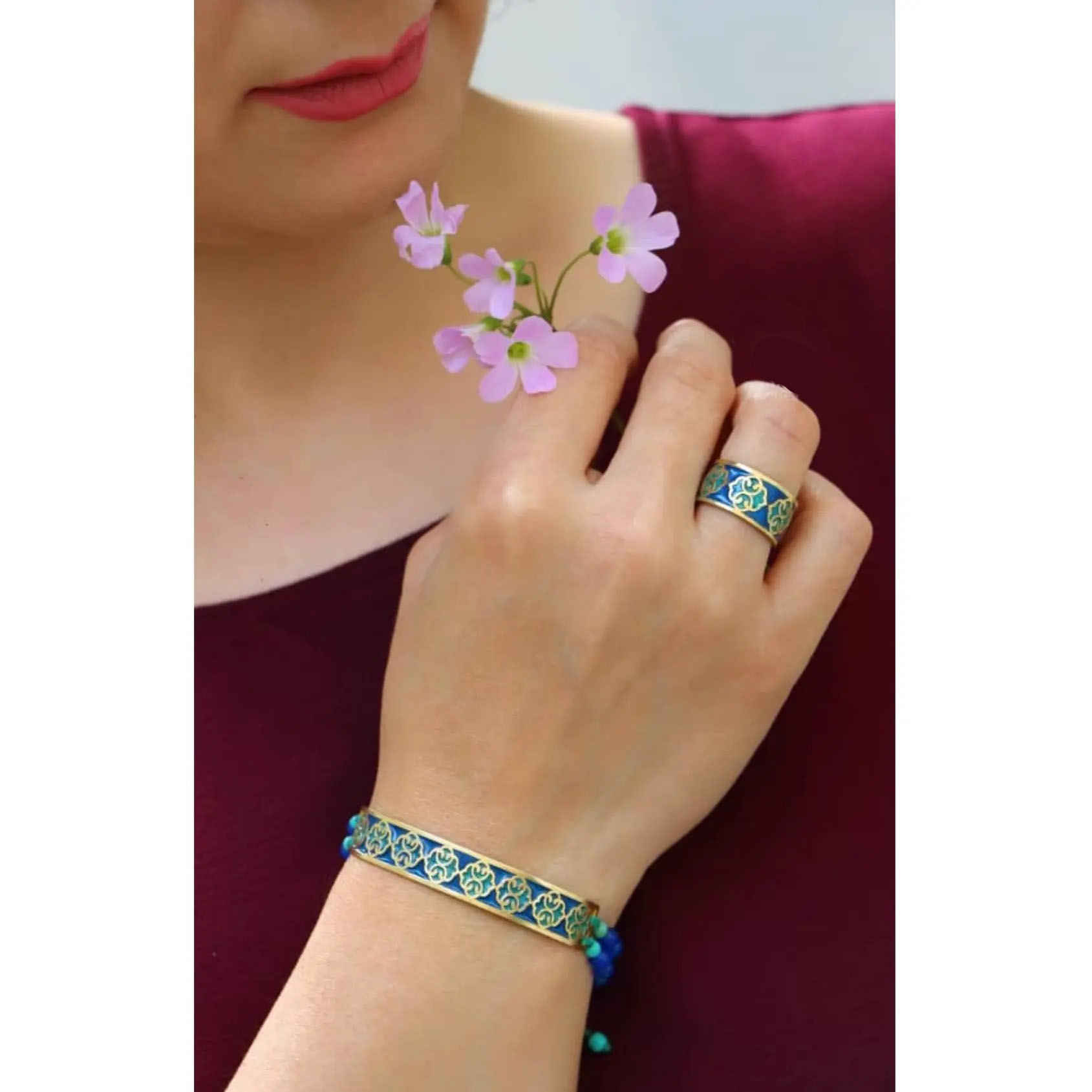 Ensemble de bracelet en laiton et bague persans Modèle Eslimi