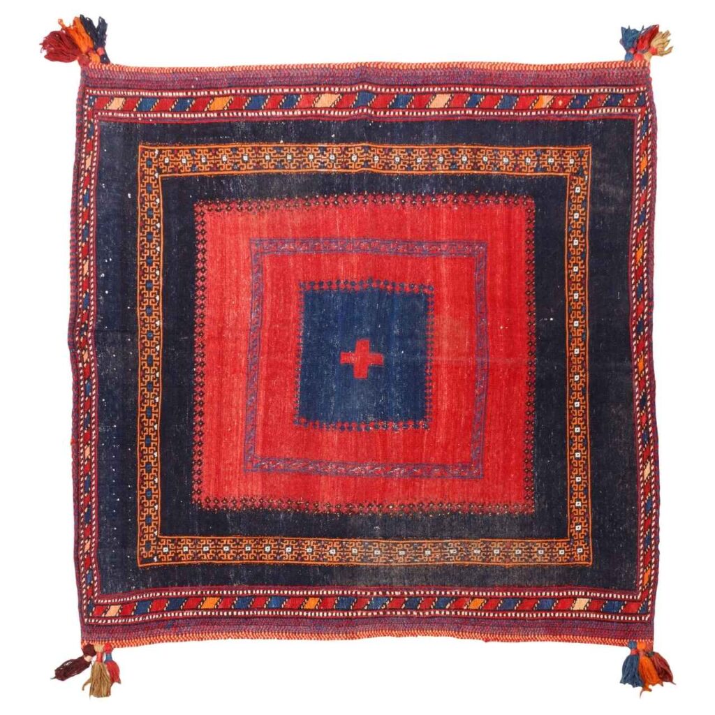 Tapis Kilim en laine persane vintage tissé à la main à Sirjan Rouge et Noir