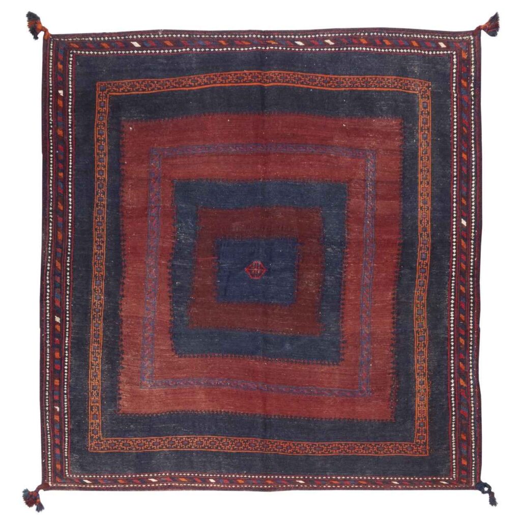 Tapis Kilim en laine persane vintage tissé à la main à Sirjan Bleu Marine