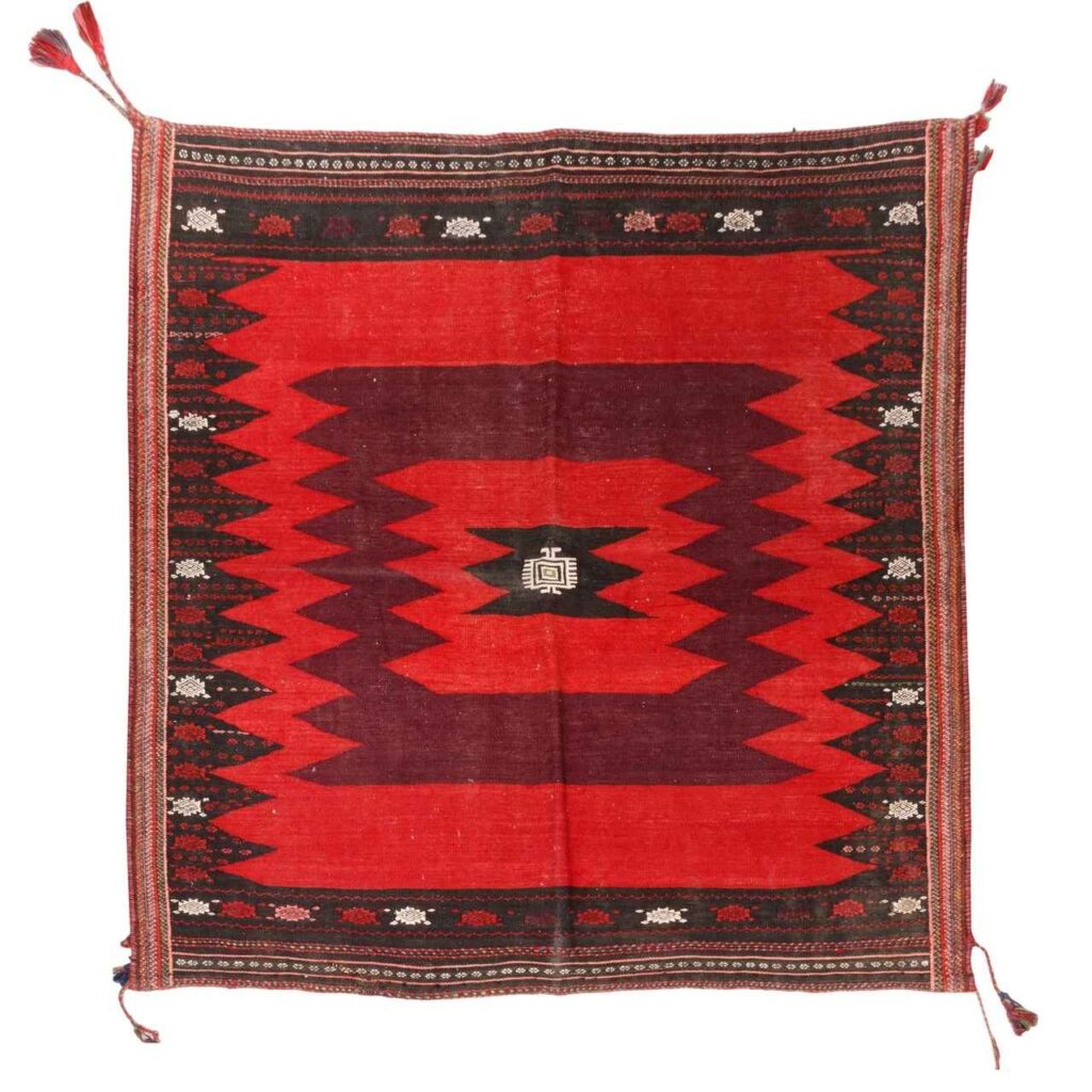Tapis Kilim en laine persane vintage tissé à la main à Sirjan Rouge Clair