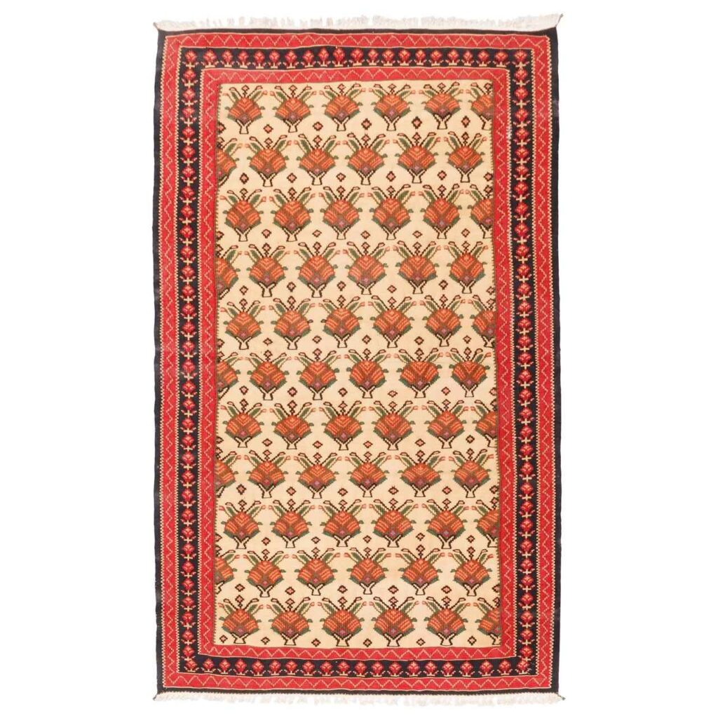 Tapis Kilim en laine persane vintage tissé à la main Traditionnel Qashqai Couleur Pêche