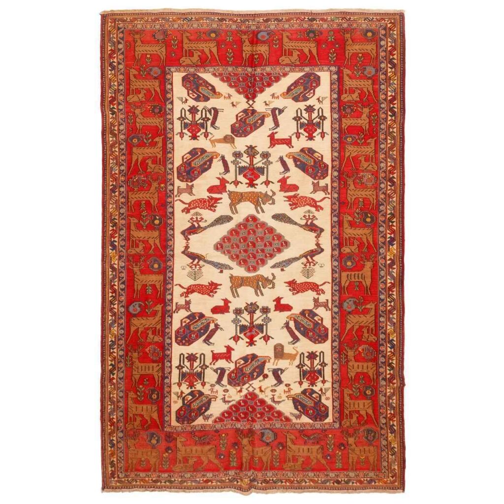 Tapis Kilim en laine persane vintage tissé à la main à Sirjan Animaux Sauvages
