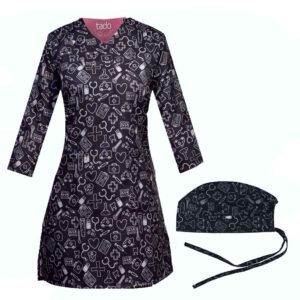 Blouse médicale noire pour femme et ensemble de bonnet – Coordonné et élégant