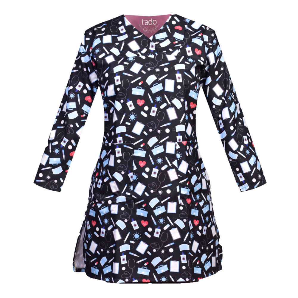 Blouse médicale noire pour femme – Élégante et moderne