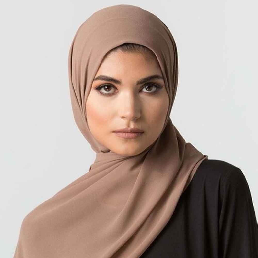 Voile Foulard Hijab en Mousseline Marron Clair pour Femmes