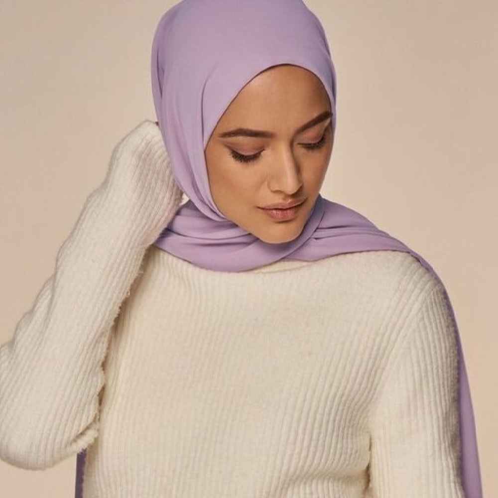 Voile Foulard Hijab en Mousseline Lilas pour Femmes