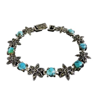 Bracelet femme en argent avec maillons et pierre turquoise – Modèle Yara