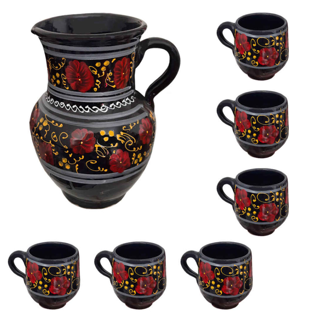 Ensemble Pichet et Tasses en Poterie Fait Main Elisa