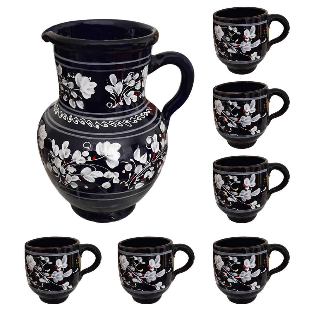Ensemble Pichet et Tasses en Poterie Persane Fait Main Vafa