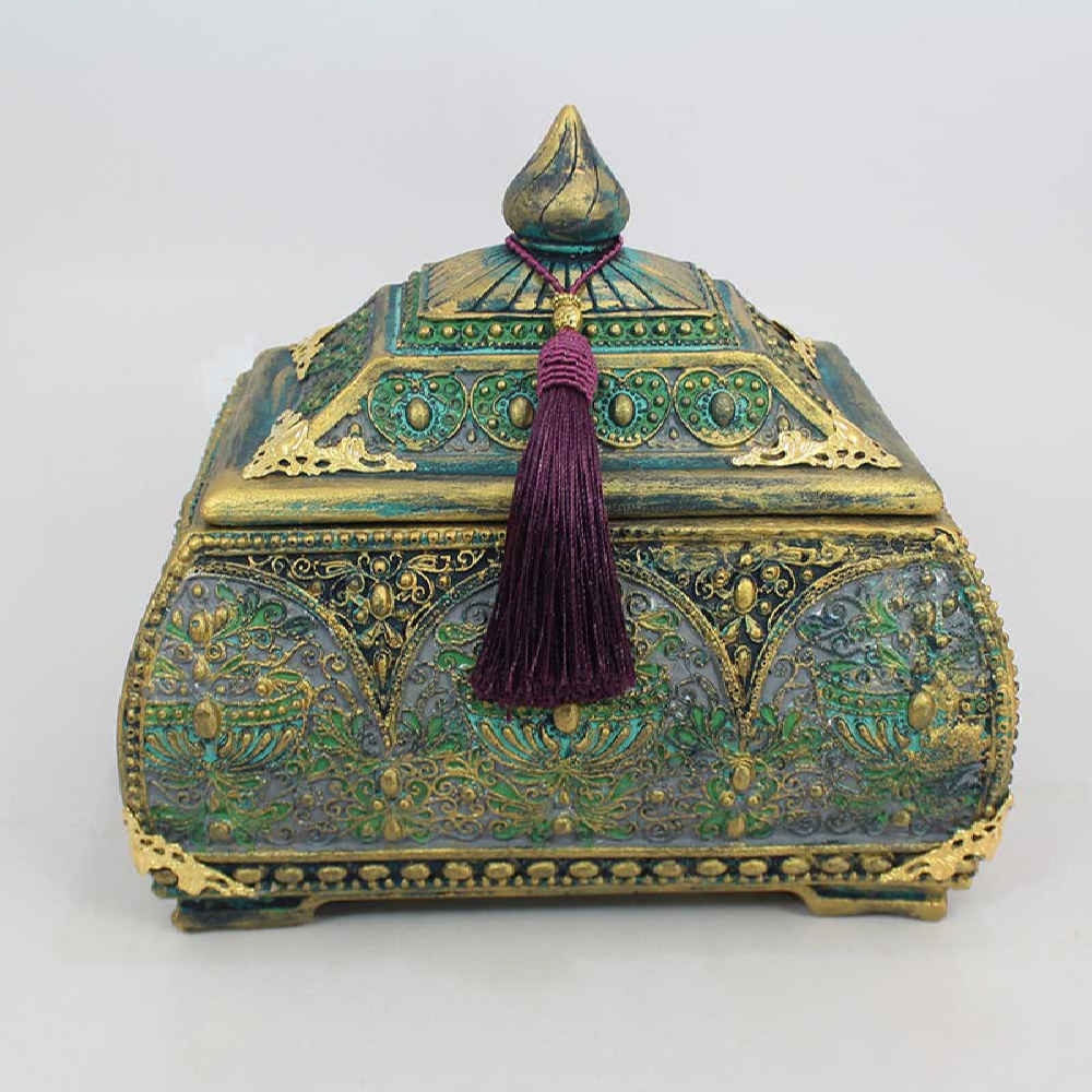 Boîte à bijoux en polyester artisanale au style vintage vert