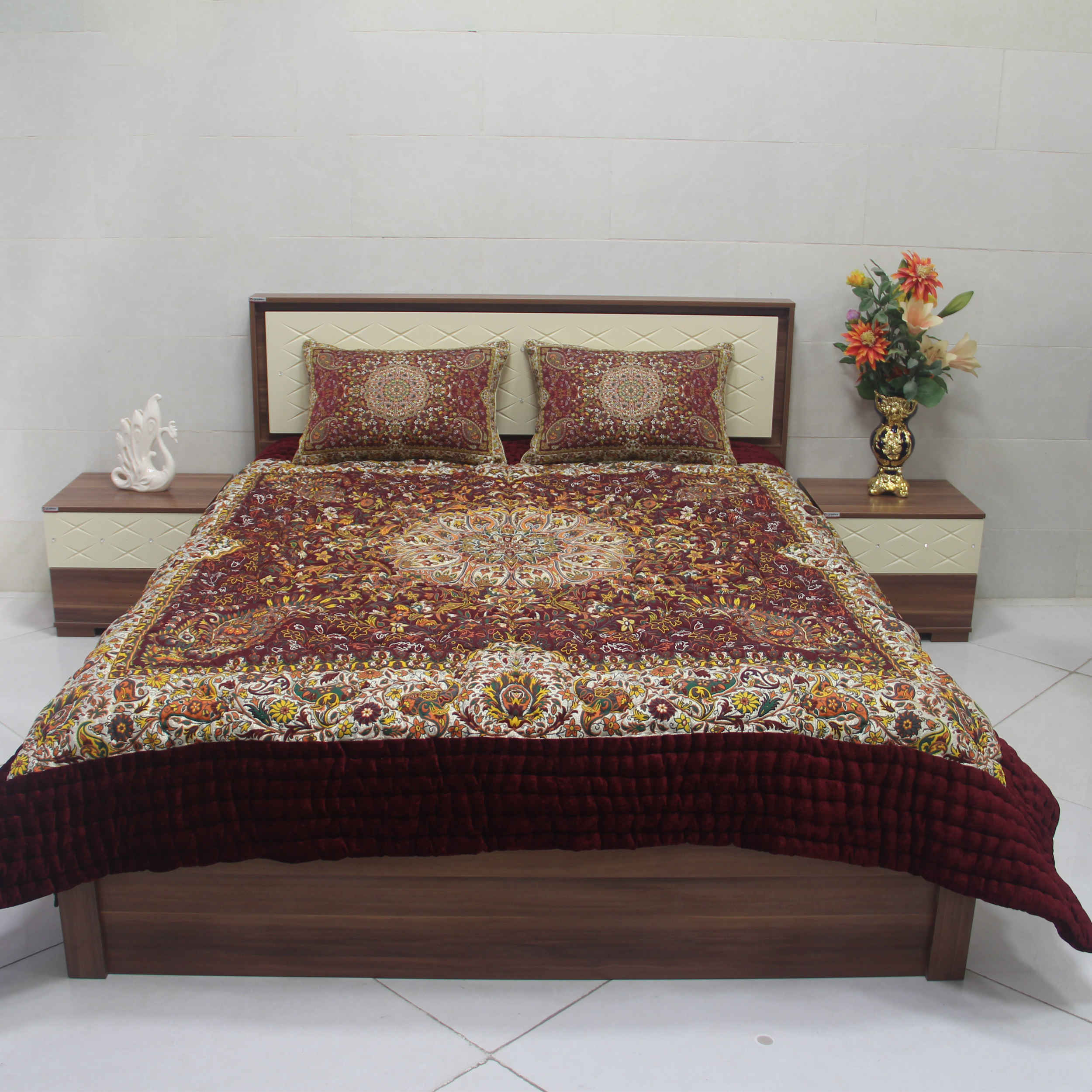 Ensemble de couvre-lit persan – Style oriental taille double avec tissu Termeh – Nazafarin