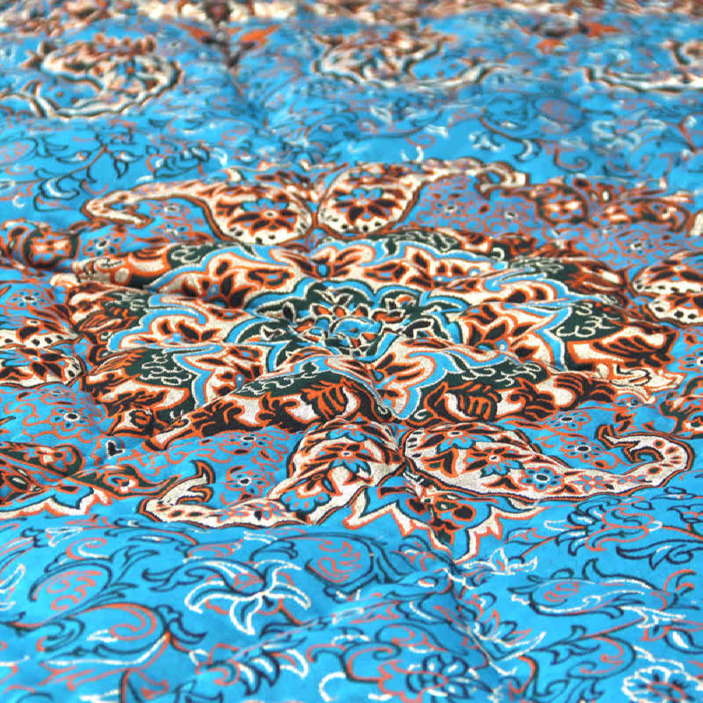 Ensemble de couvre-lit persan – Style oriental taille double avec tissu Termeh – Bleu Kaveh