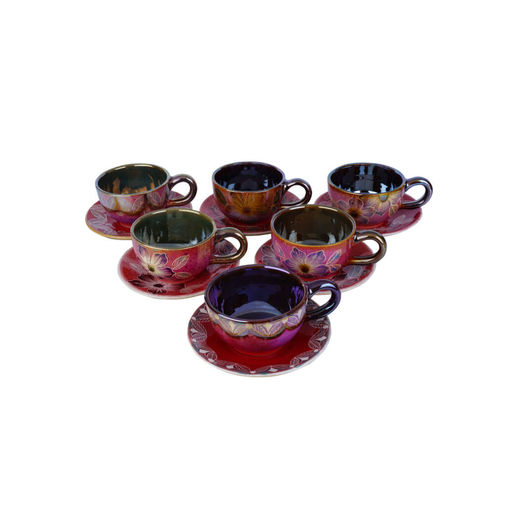 Ensemble de Tasses à Thé Persanes avec Soucoupe - Design Céramique Rose