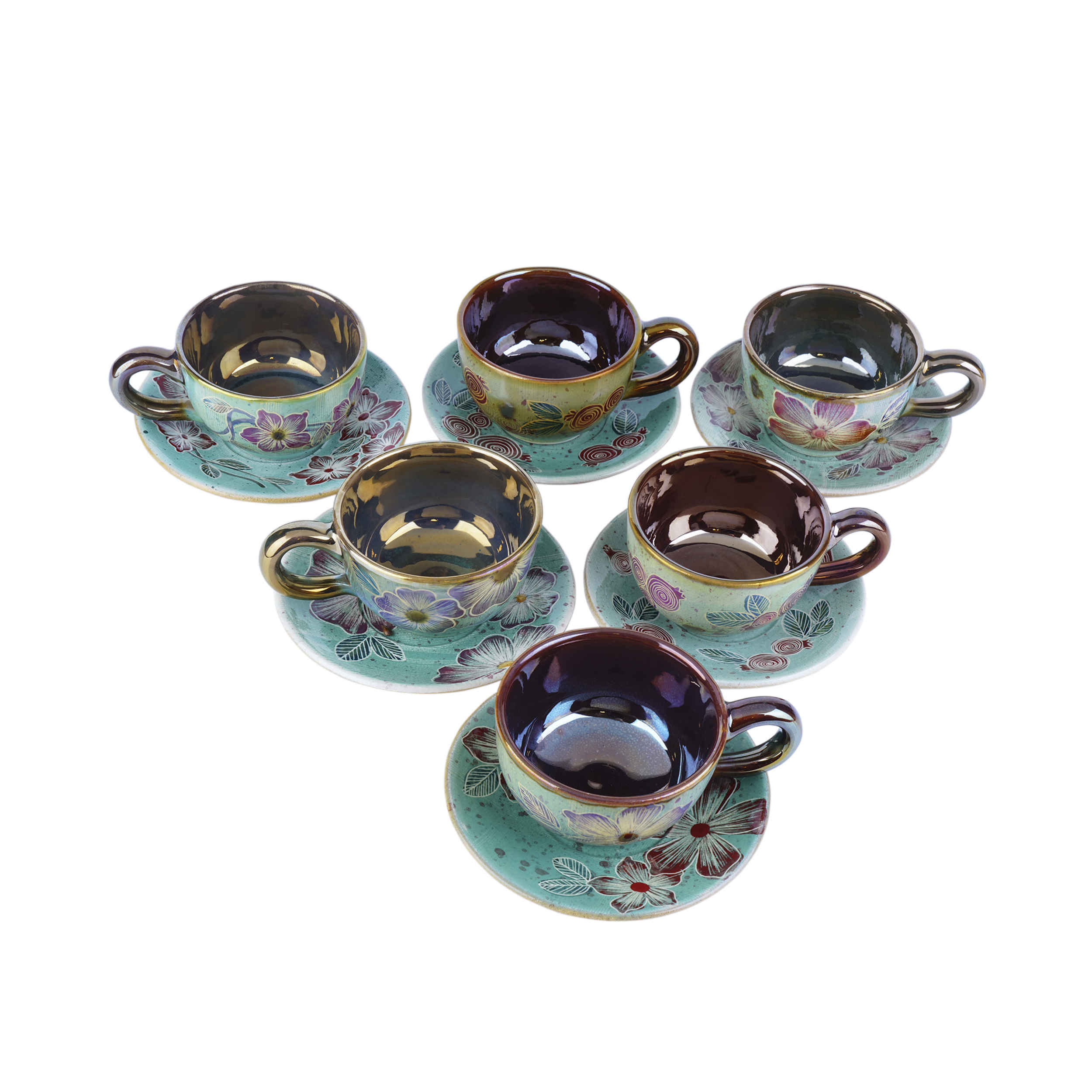 Ensemble de Tasses à Thé Persanes avec Soucoupe - Design Céramique Vert