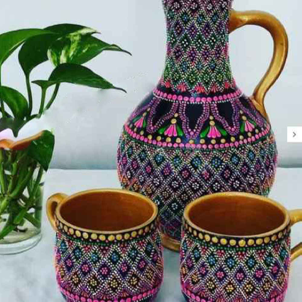 Ensemble Pichet et Tasses en Poterie Persane Fait Main Mandana