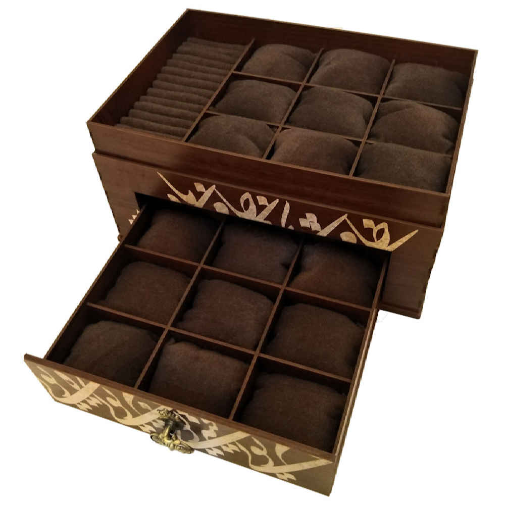 Boîte à montres en bois à 2 niveaux avec calligraphie persane