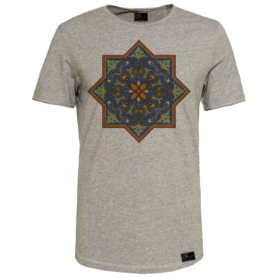 T-shirt gris à manches courtes modèle Dara en mélange de coton avec art floral persan