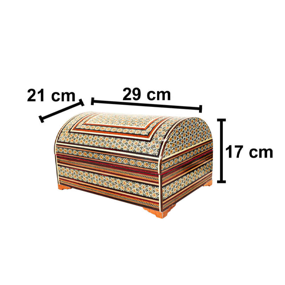 Boîte à bijoux en bois artisanale avec design persan Khatam Sandough