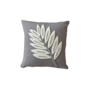 Housse de Coussin Punch Needle – Design Fibres de Coton & Feuille Brodé