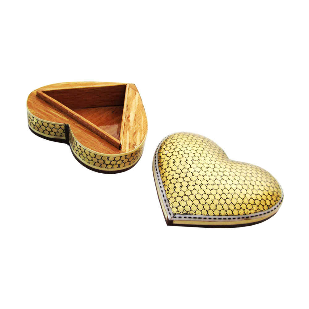 Boîte à bijoux en bois artisanale avec style cœur persan Khatam