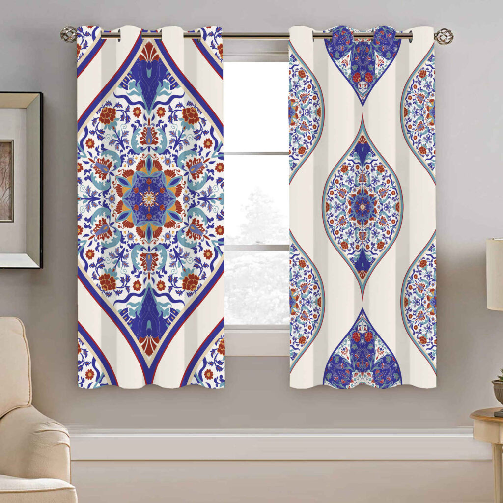 Rideau en velours imprimé persan avec œillets – Shakiba