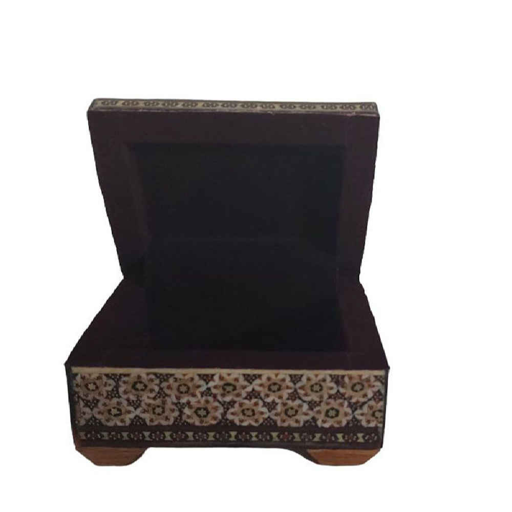 Boîte à bijoux en bois artisanale avec fleur verte persan Khatam
