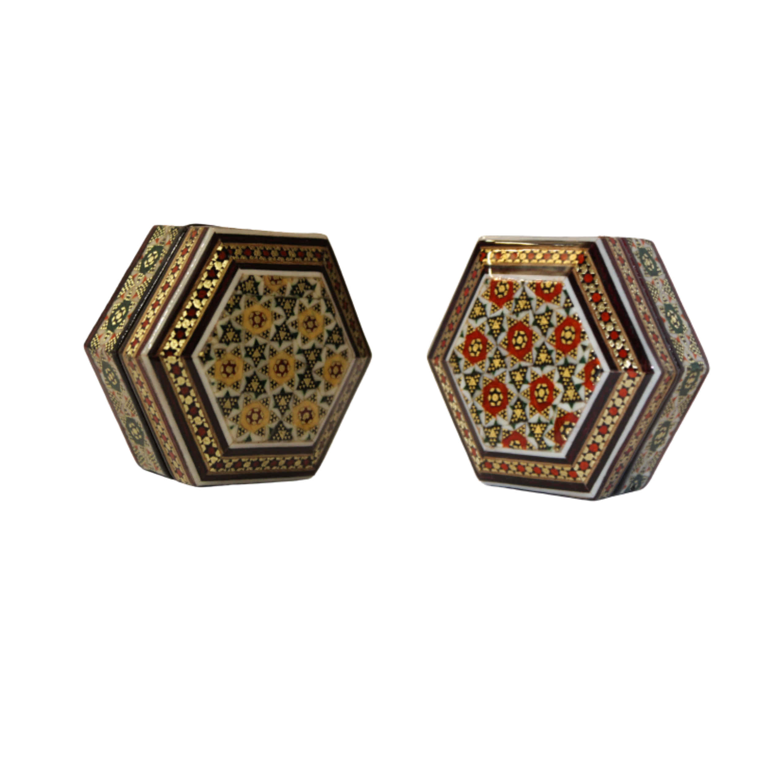 Boîte à bijoux en bois artisanale avec design floral persan Khatam