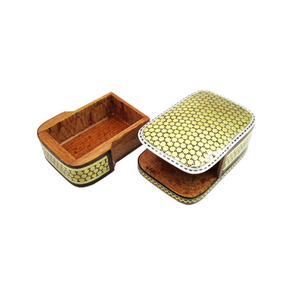 Boîte à bijoux en bois artisanale avec design jaune persan Khatam