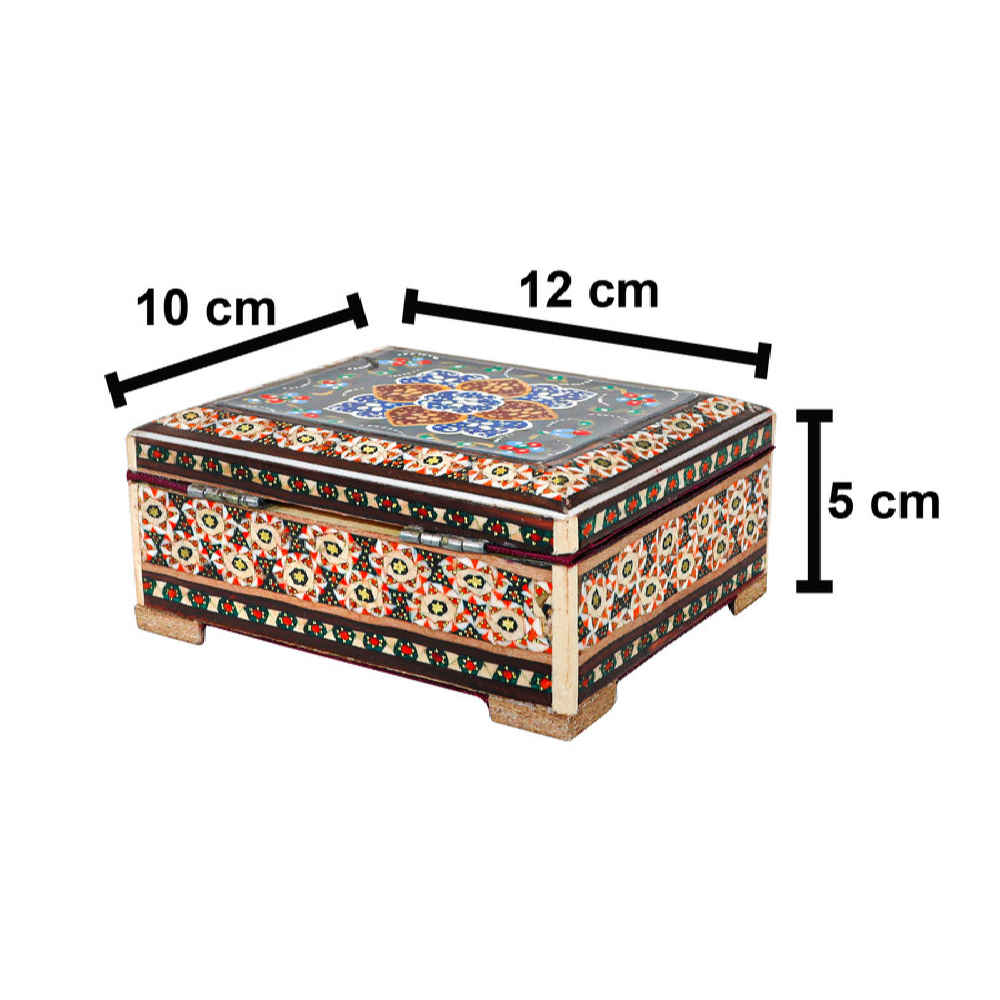 Boîte à bijoux en bois persan avec fleurs Khatam