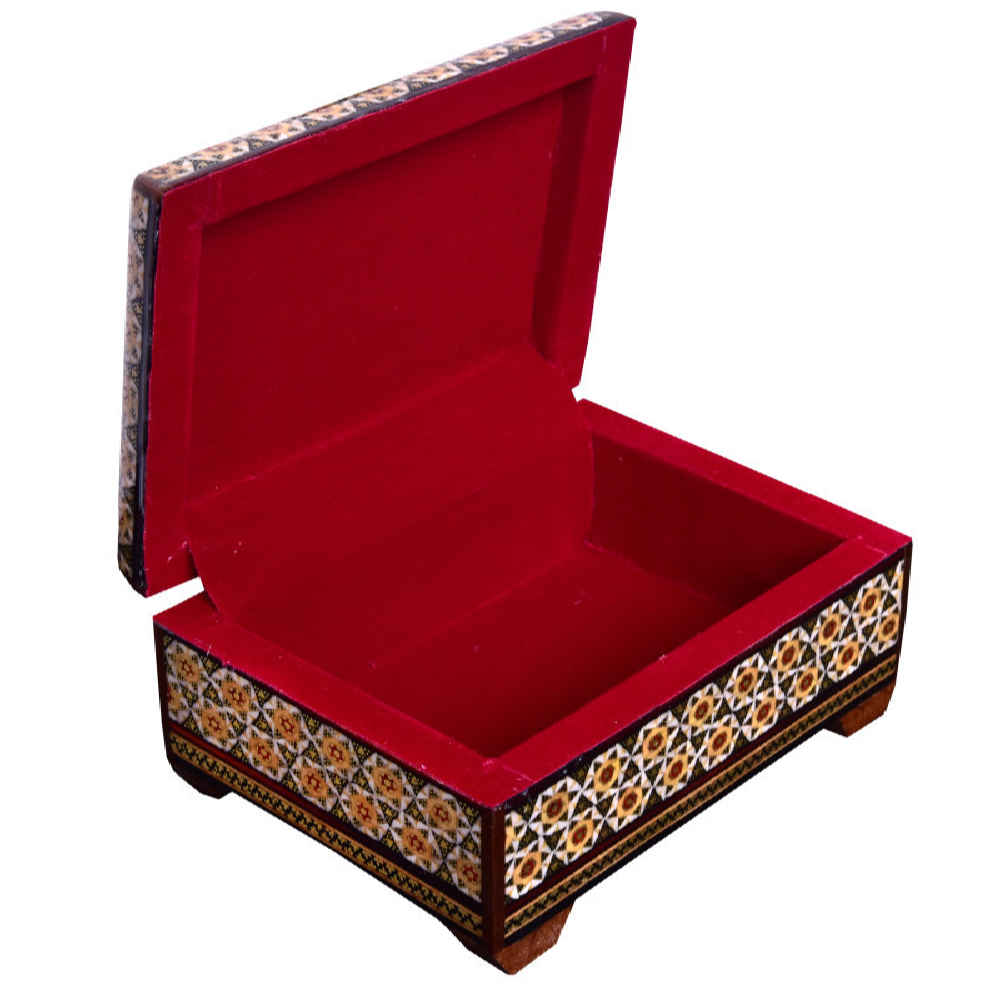 Boîte à bijoux en bois artisanale avec design Feryal persan Khatam