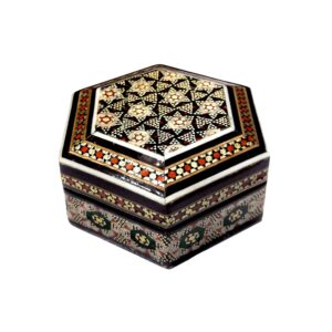Boîte à bijoux en bois artisanale avec design étoilé persan Khatam