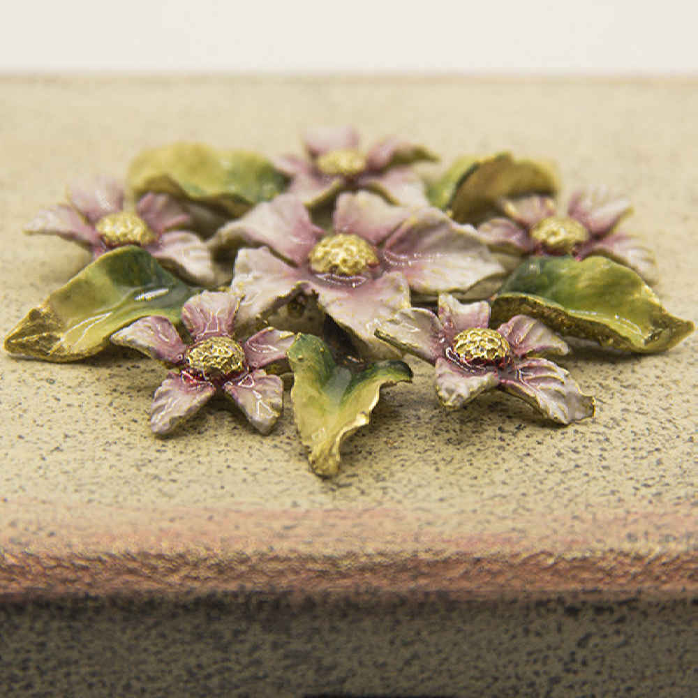 Boîte à Bijoux en Bois Artisanale avec Fleurs Décoratives