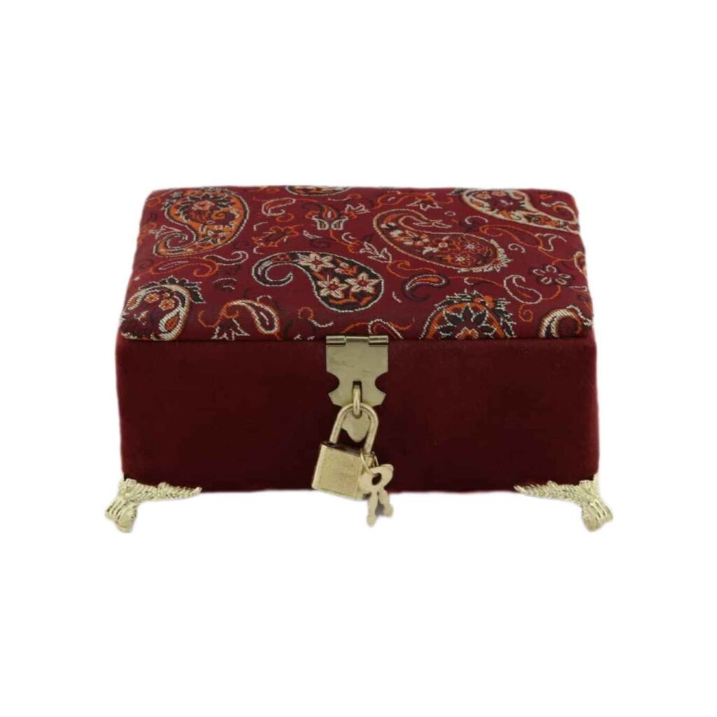 Boîte à Bijoux en Bois Artisanale avec Tissu Velours à Motif Paisley