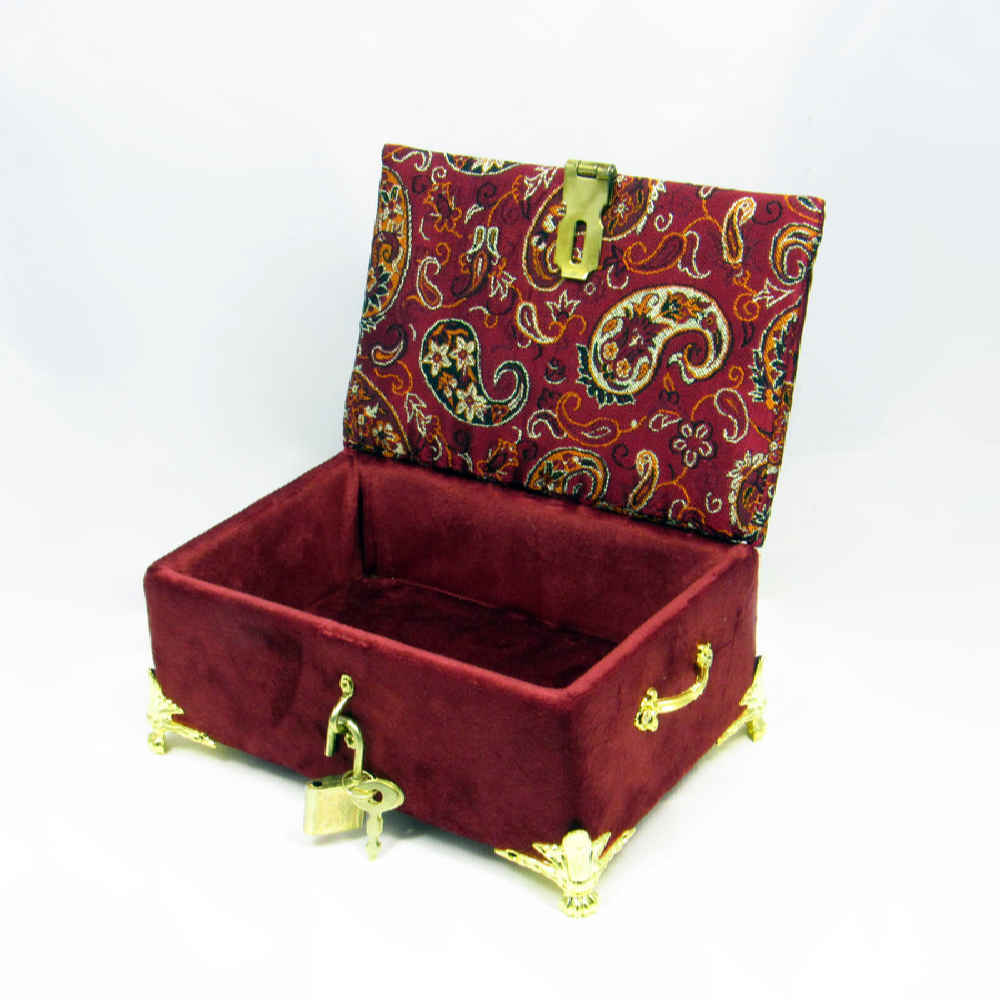 Boîte à Bijoux en Bois Artisanale avec Tissu Velours à Motif Paisley
