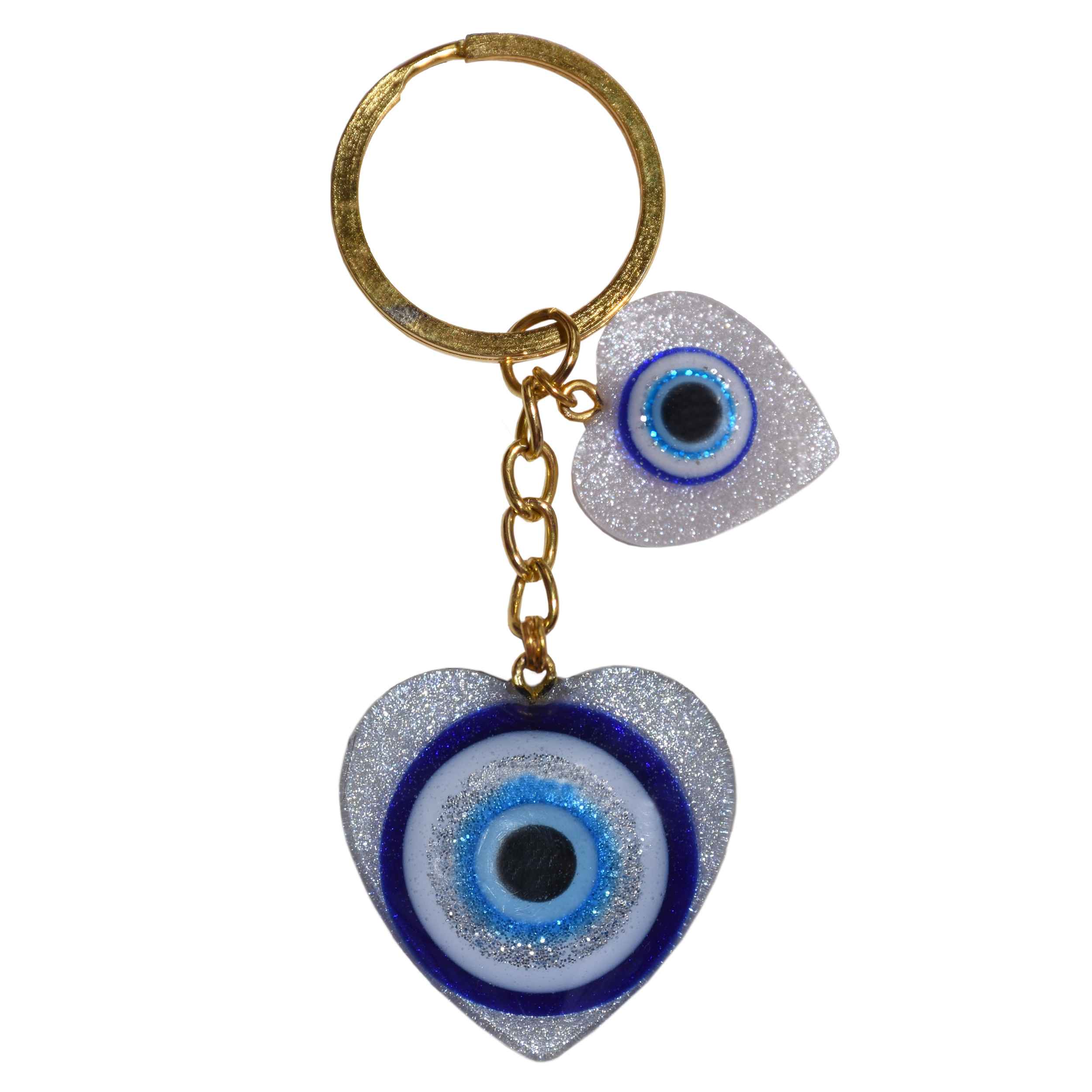 Porte-clés Œil Bleu en résine - Modèle Cœur