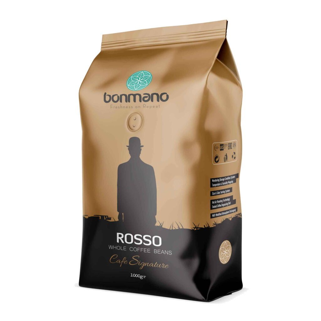Grains de Café Entiers Fraîchement Torréfiés Bonmano Modèle Rosso 1000 gr