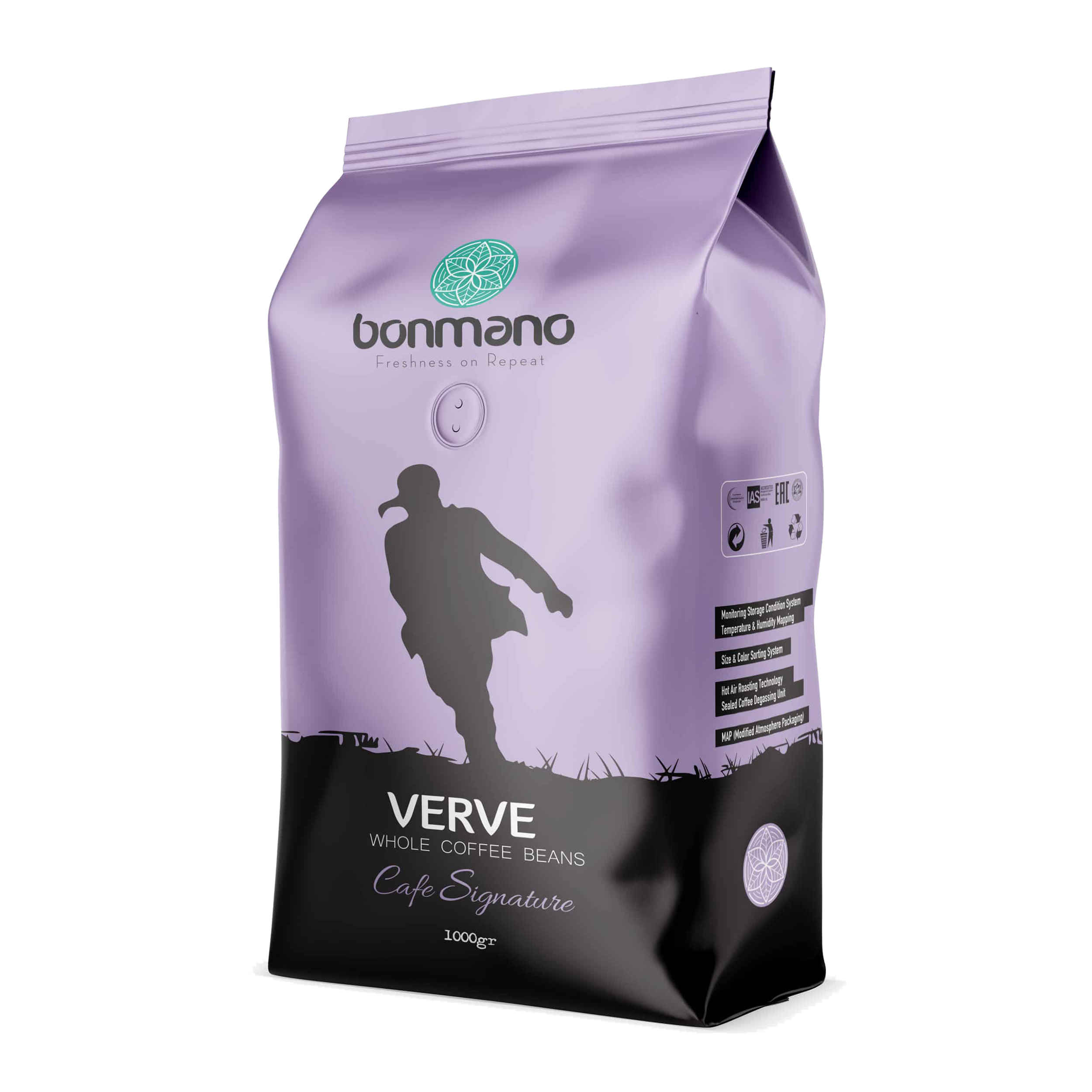 Grains de Café Entiers Fraîchement Torréfiés Bonmano Modèle Verve 1000 gr