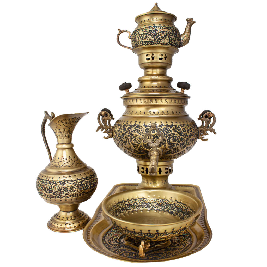 Samovar en laiton persan décoratif pour thé à charbon, motifs floraux