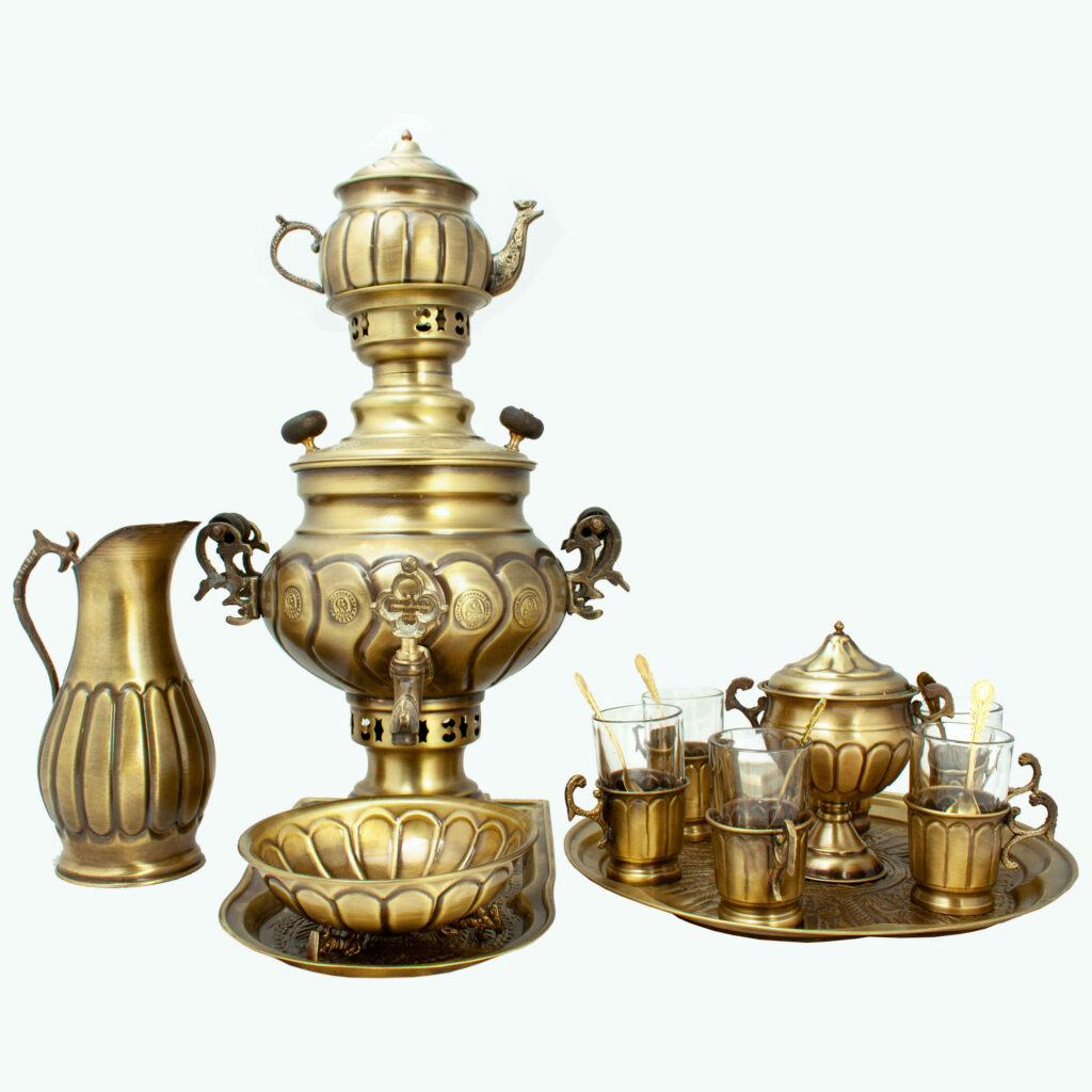 Samovar en laiton persan décoratif pour thé à charbon, 2,5 litres (19 pièces)
