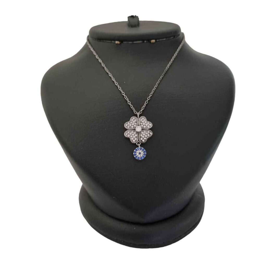 Collier en Argent Thème Œil Protecteur Trèfle