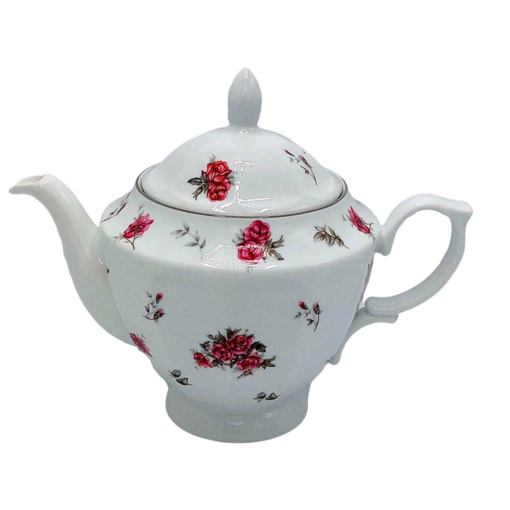 Théière de service en porcelaine blanche avec motif floral Aran