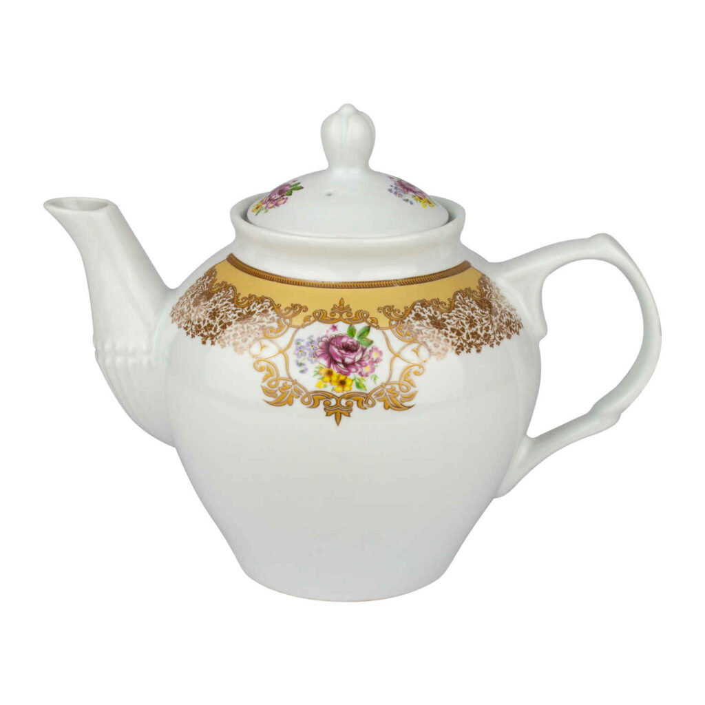 Théière de service en porcelaine blanche avec design floral Barana