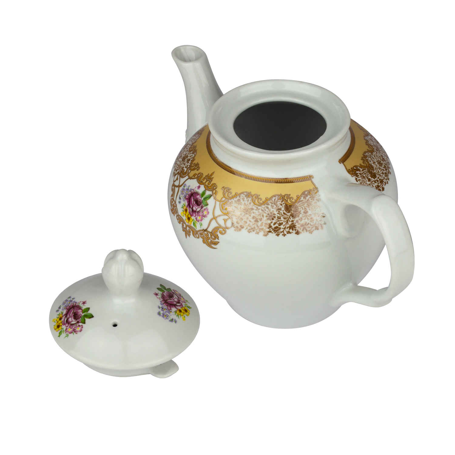 Théière de service en porcelaine blanche avec design floral Barana