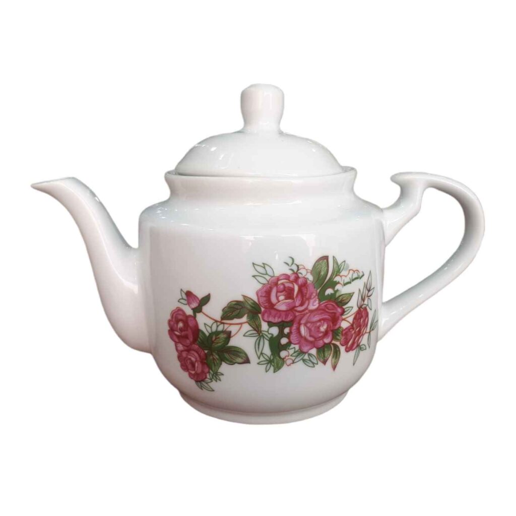 Théière de service en porcelaine blanche avec motif floral Gole Sorkh