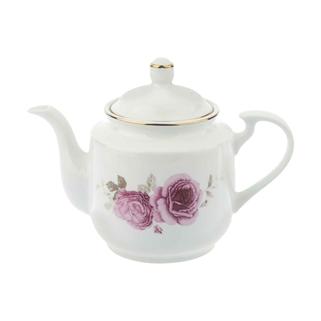 Théière de service en porcelaine blanche avec design floral Katayoun